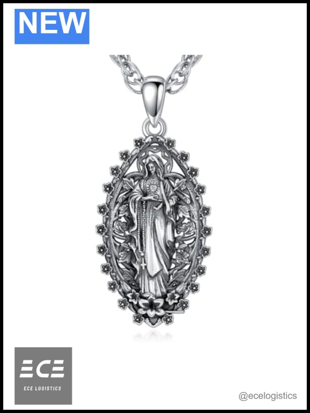925 Sterling Silver Virgin Mary Necklace Our Lady of Guadalupe Religious Gift